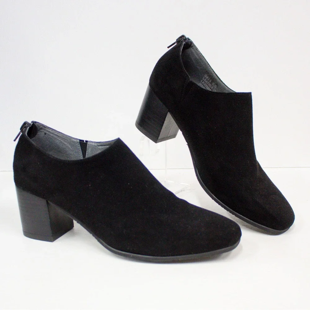 Chocolat Blu Orra Black Suede Leather Block Heel Ankle Boots Shooties Women 8.5